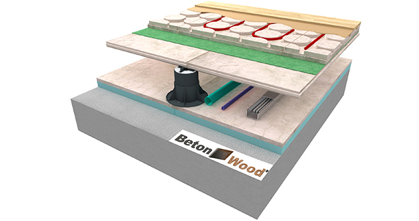 Massetto radiante sopraelevato BetonRadiant su BetonWood TG e BetonStyr