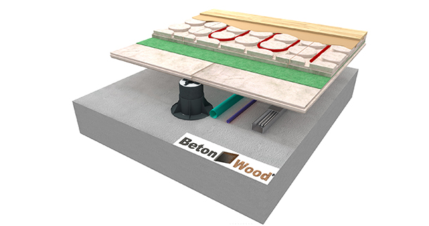 Massetto radiante sopraelevato BetonRadiant su BetonWood TG